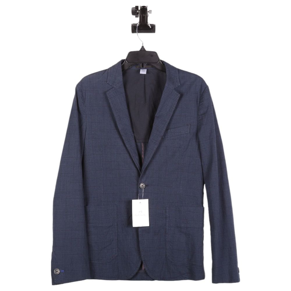 Paul Smith Mens Blue Pockets Plaid Single-Breasted Blazer Size 38/48